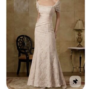 Sheath Floor-length Strapless Lace Mother Of the Bride Dress Size 10 Champaign